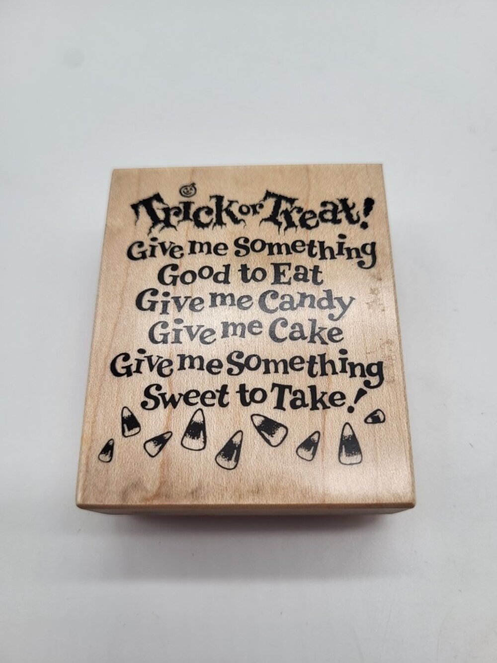 VTG 90s PSX Wood Mounted Rubber Stamp Halloween Trick or Treat Poem Fall Craft